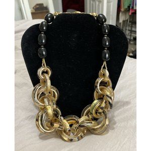Chico's Black Gold Luxe Link Priya Ethnic Tiger Animal Print Statement Necklace